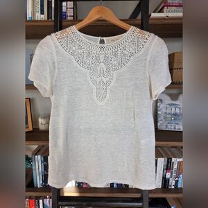 Sezane White Linen & Lace T-shirt, Size S